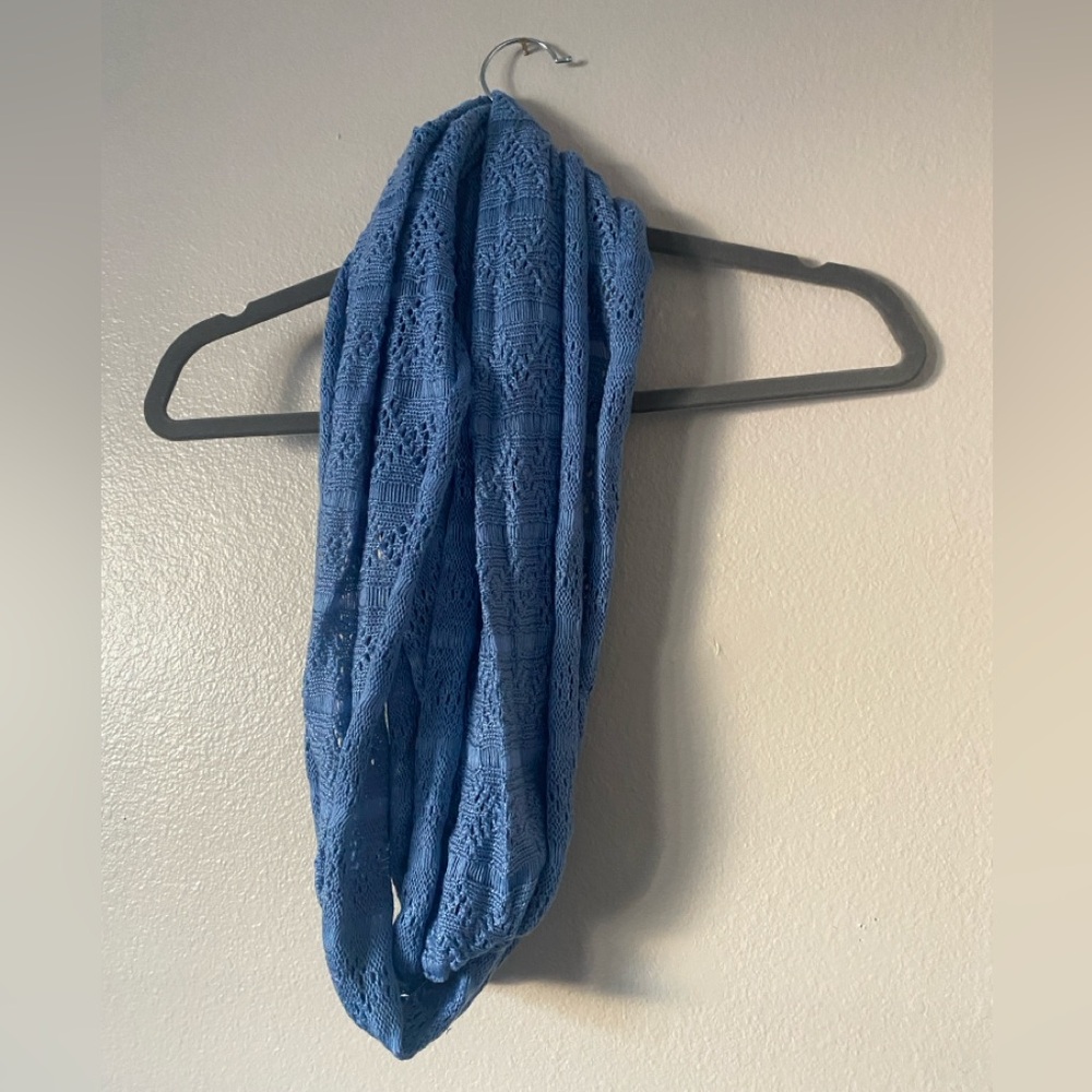 Light blue crochet infinity scarf